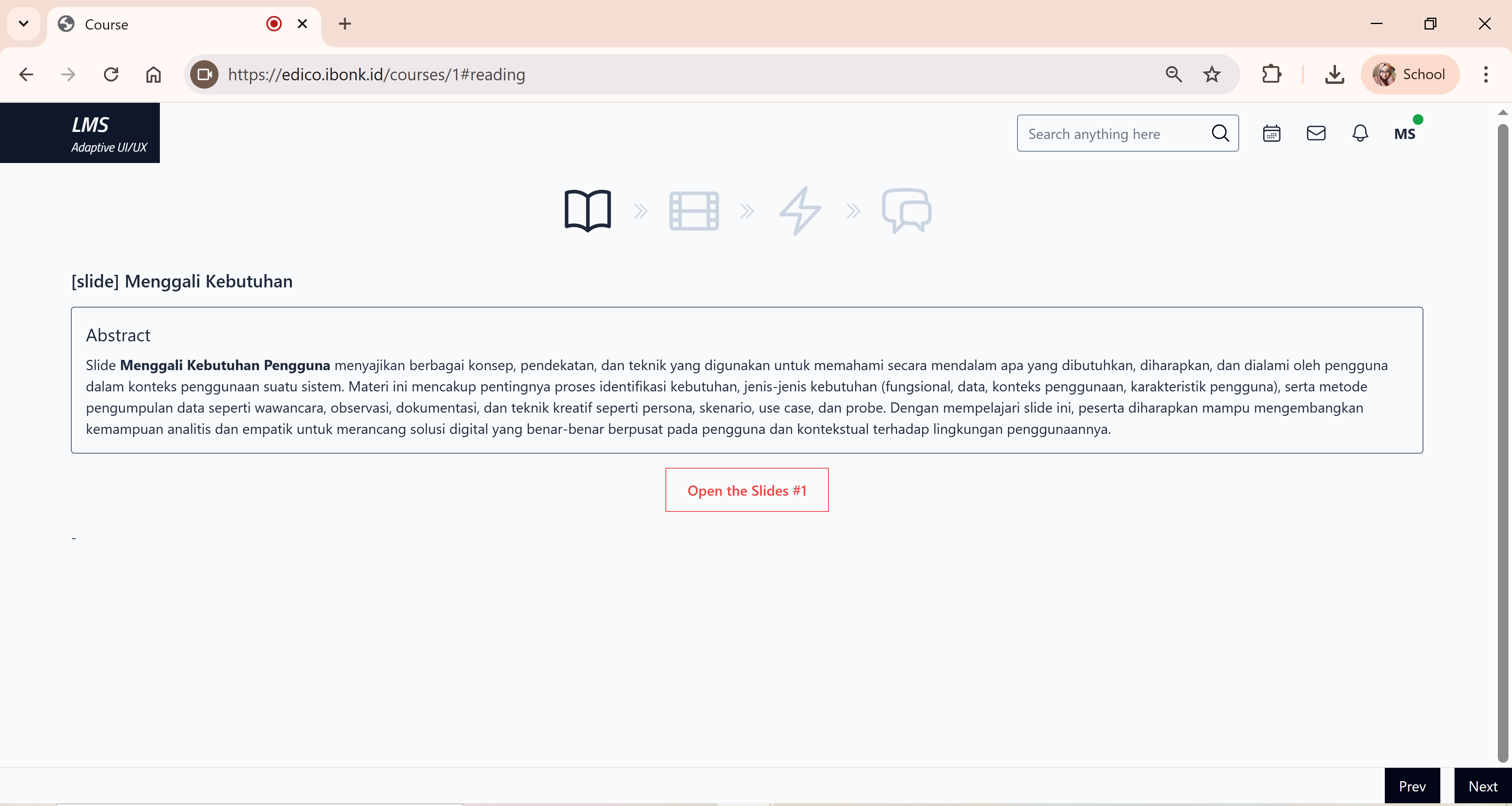 Antarmuka AdaptiXLearn - Tampilan 2